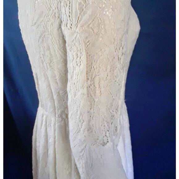 FREE PEOPLE Cream Lace Dress Stretchy Lined SZ S Babydoll Sweetheart Long Sleeve - Picture 7 of 9